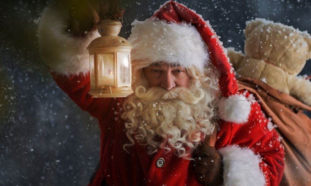 santa with a lantern