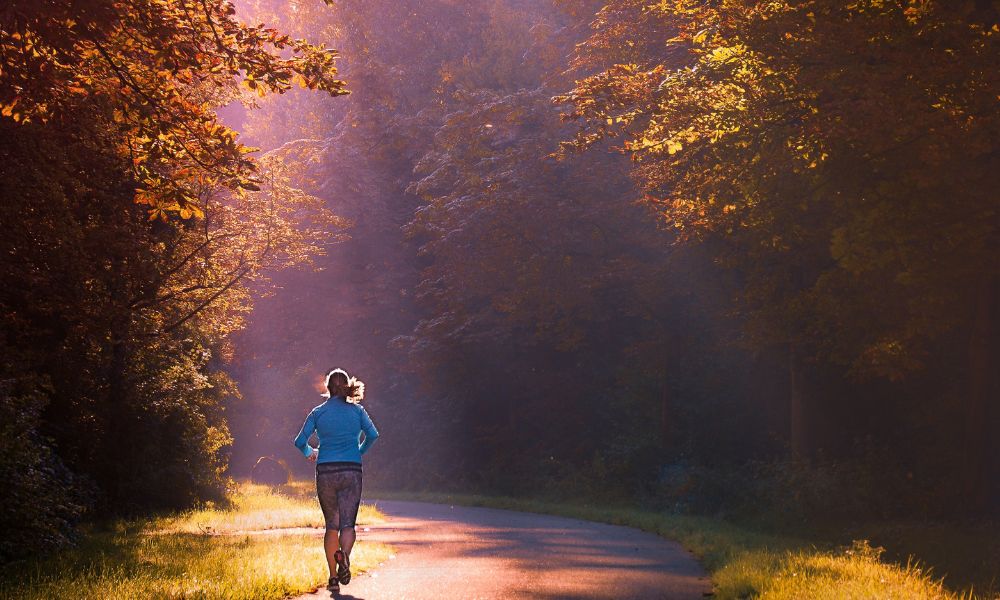 running through a forest