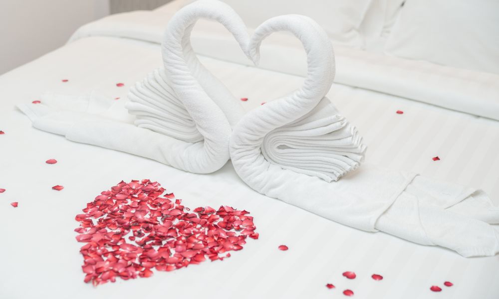 heart petals on a bed